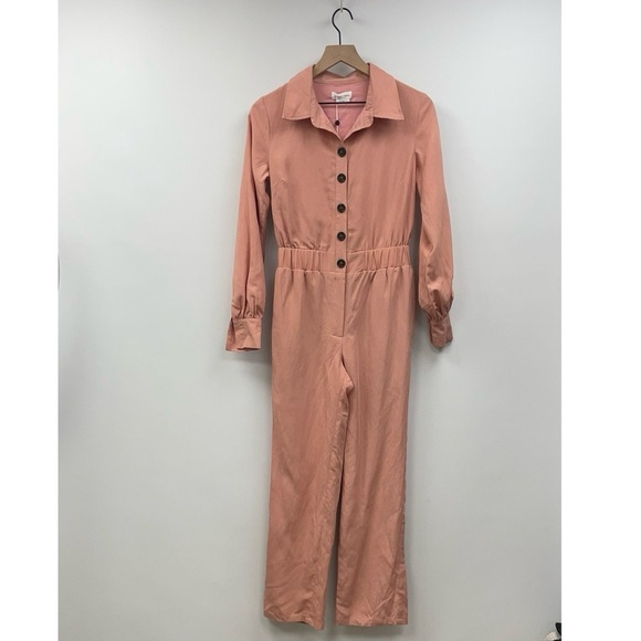 NWT Lovers & Friends Karina Linen Utility Elastic Waist Jumpsuit Pink XXS - Picture 2 of 8